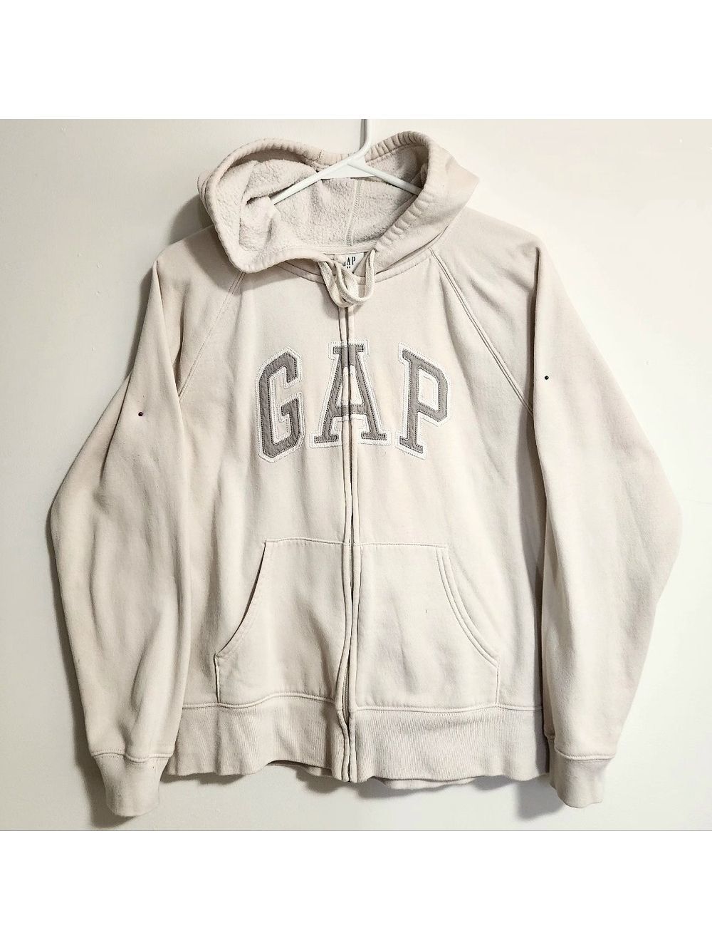 GAP Heritage Full Zip Birch Hoodie Cozy Fleece Long Sleeves Drawstrings Pockets